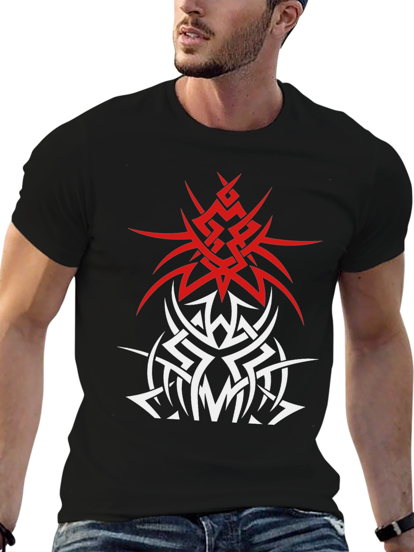 Tribal Tattoo Graphic T-Shirt - Edgy Black Tee