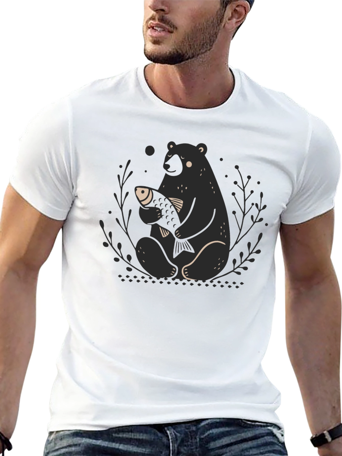 Bear Hugs Fish Graphic Tee - Soft Cotton Blend