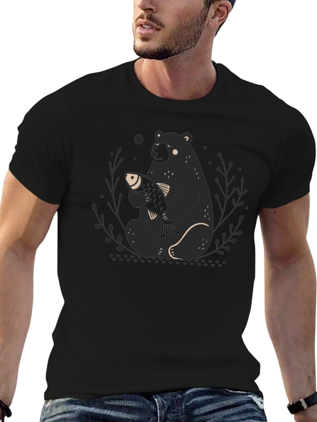 Bear Hugs Fish Graphic Tee - Soft Cotton Blend