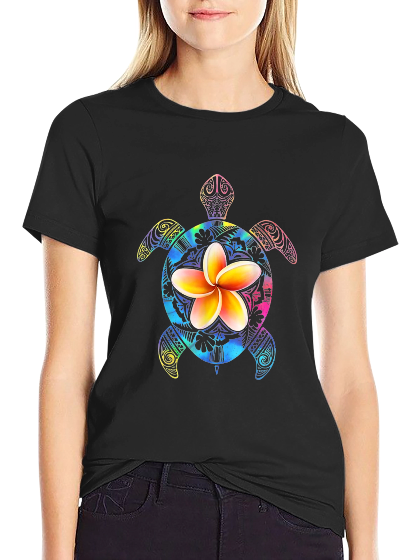 Turtle Flower Graphic Tee - Mens Black T-Shirt