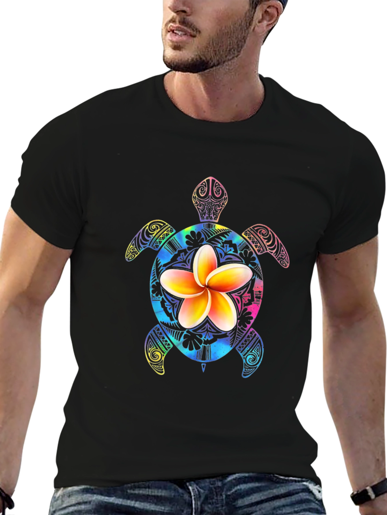 Turtle Flower Graphic Tee - Mens Black T-Shirt