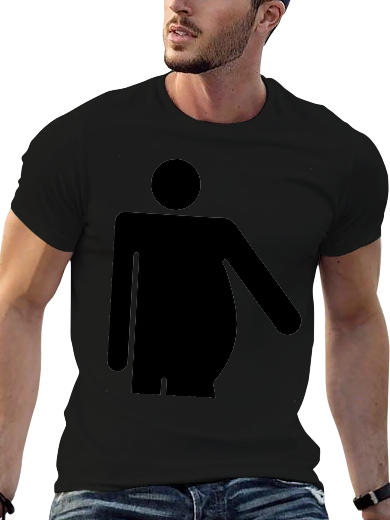 Funny Chubby Man Symbol Black T-Shirt