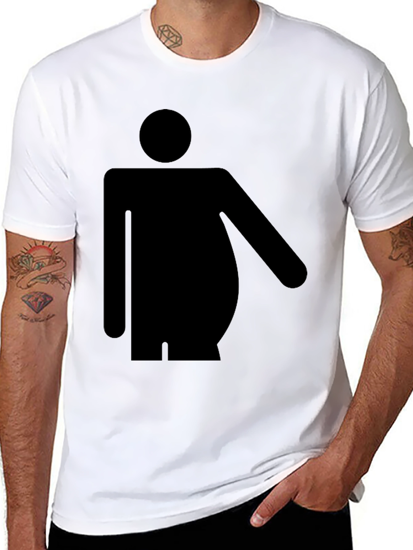 Funny Chubby Man Symbol Black T-Shirt