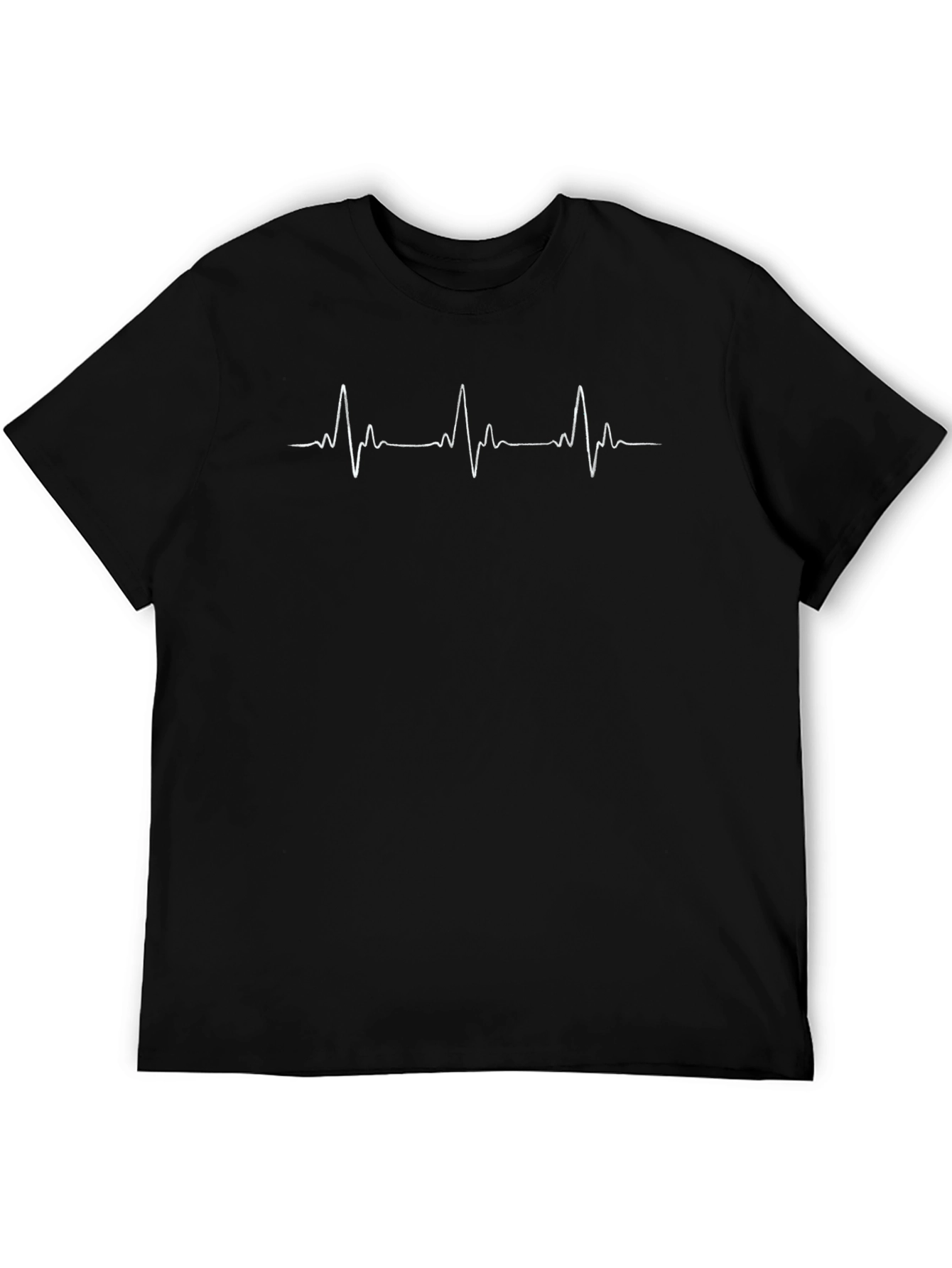 Heartbeat Line Graphic Tee - Black Cotton T-Shirt