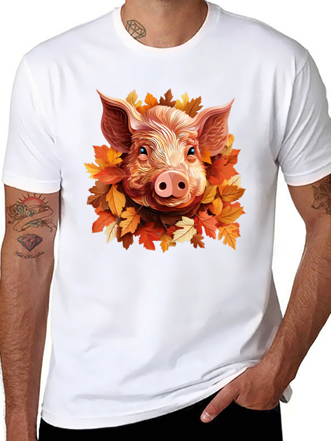 Pig in Autumn Leaves T-Shirt