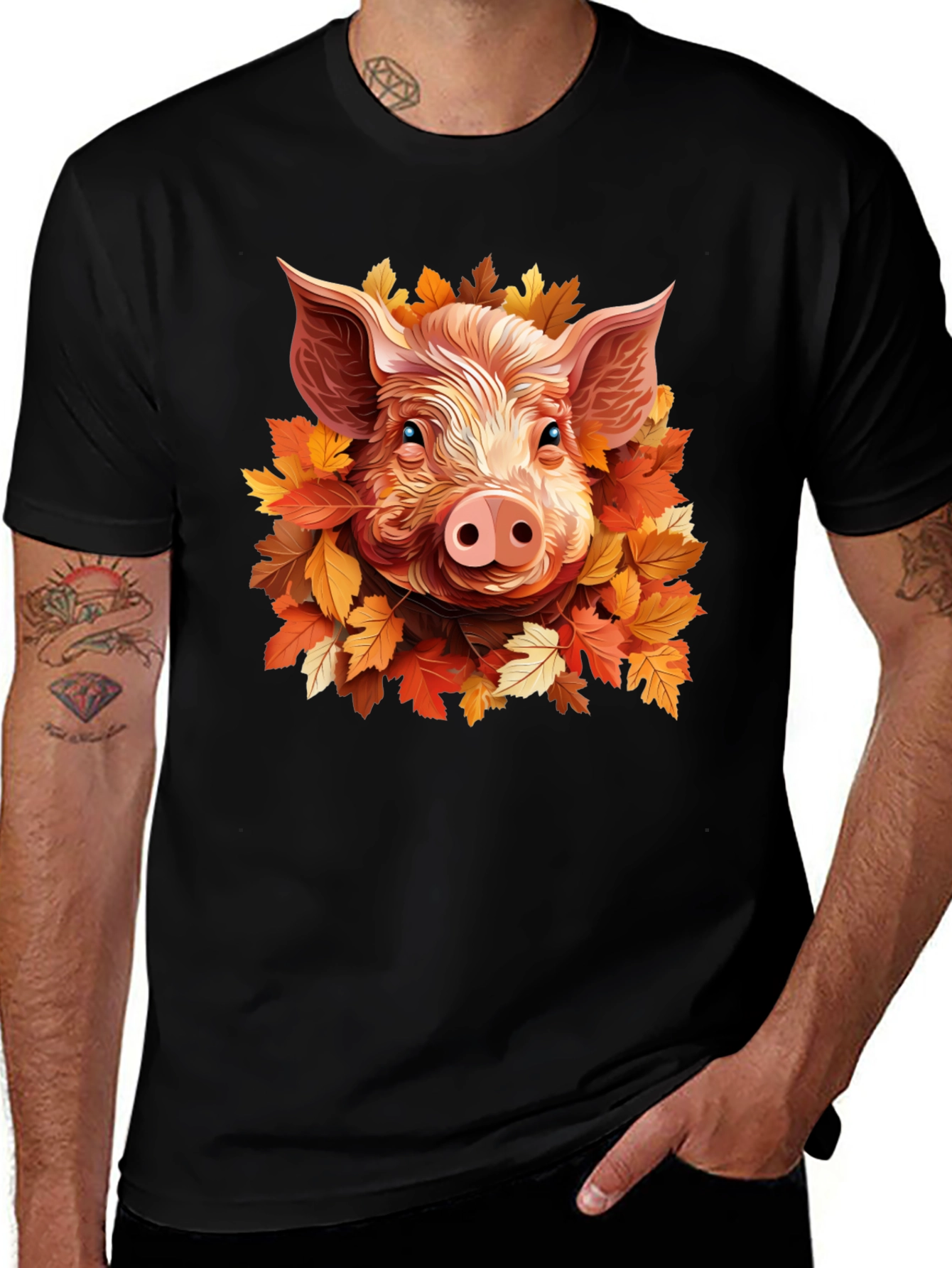Pig in Autumn Leaves T-Shirt