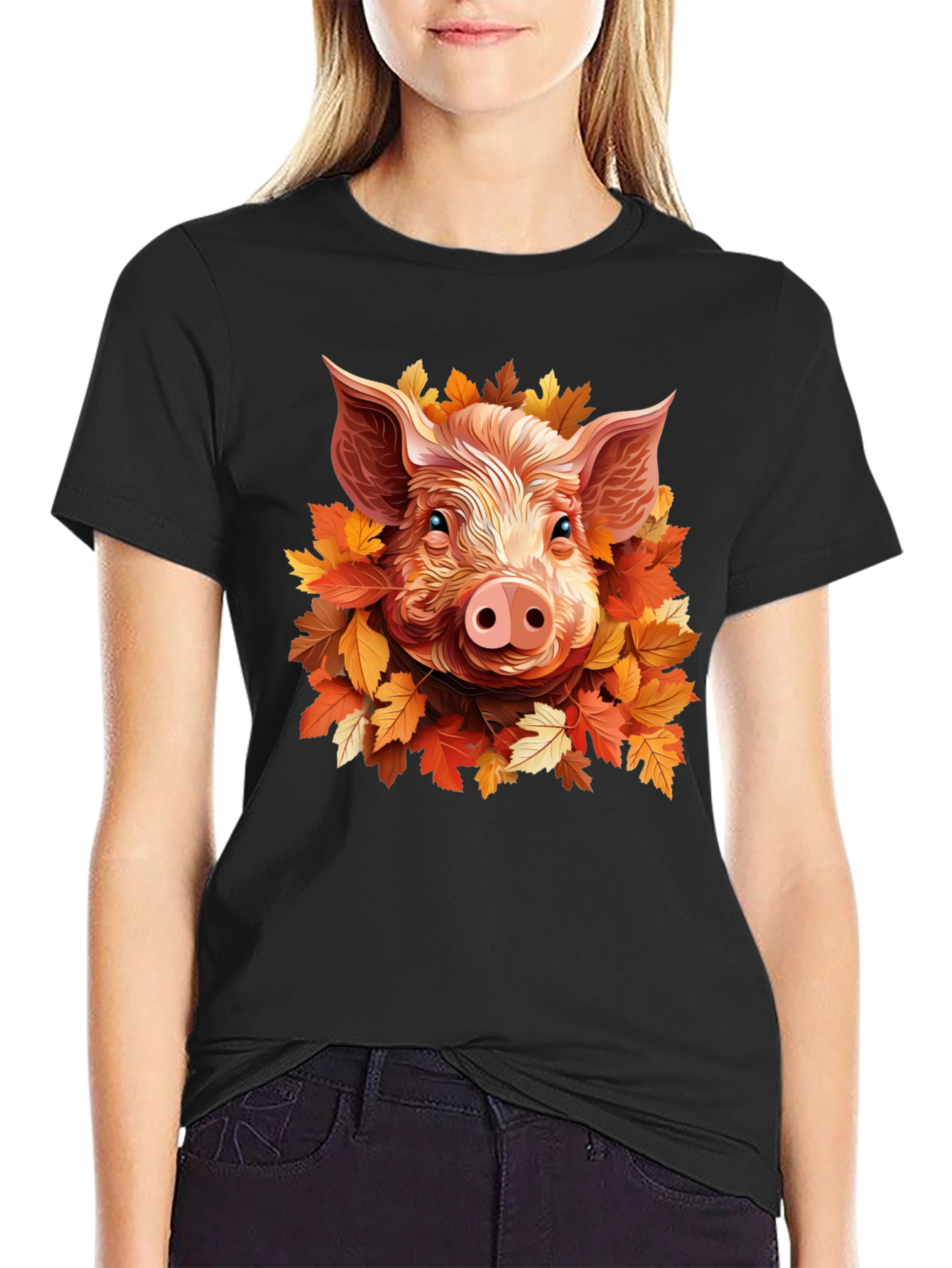 Pig in Autumn Leaves T-Shirt