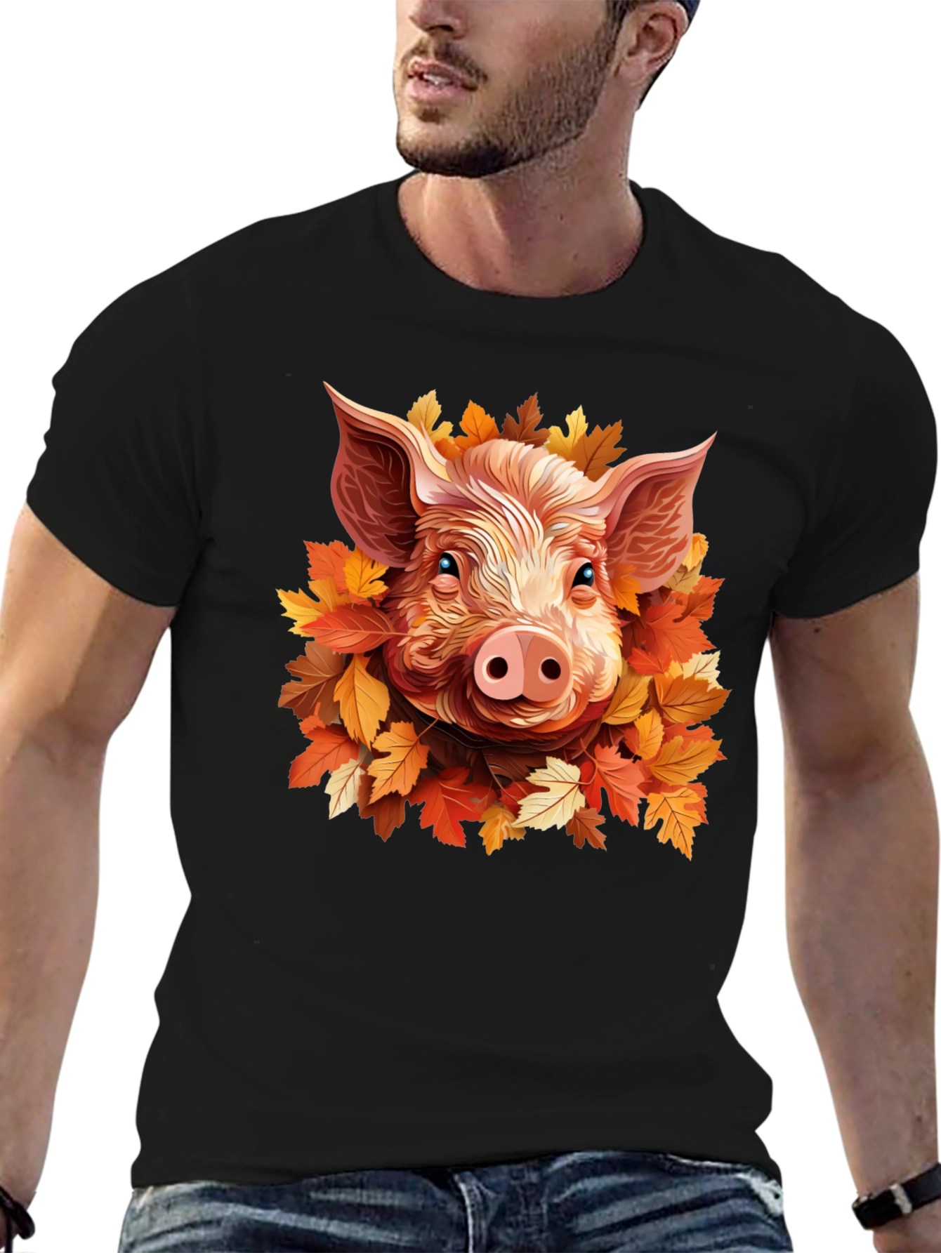 Pig in Autumn Leaves T-Shirt