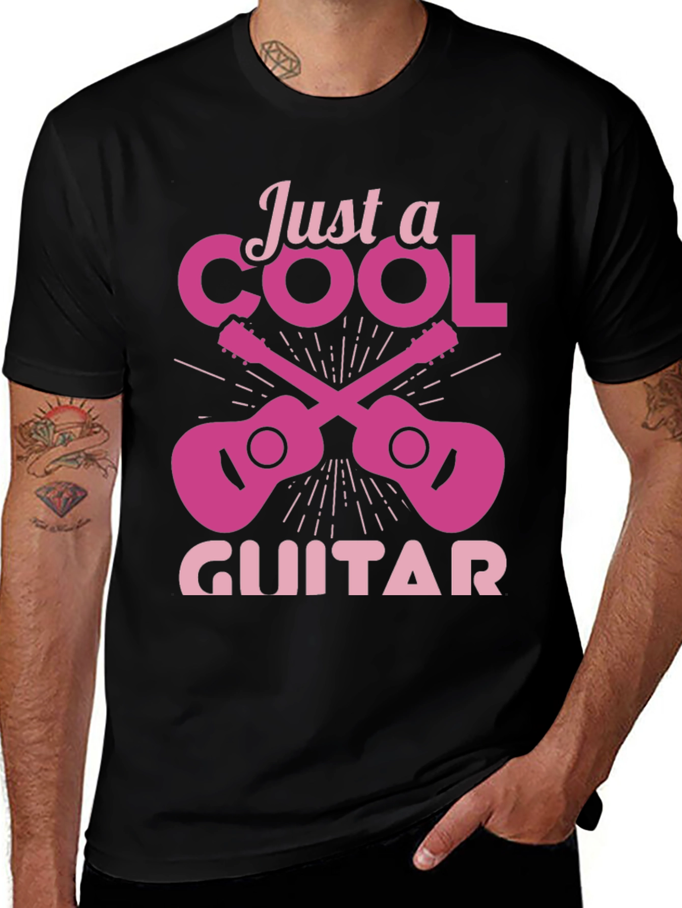 Cool Guitar Graphic Tee - Black Crew Neck