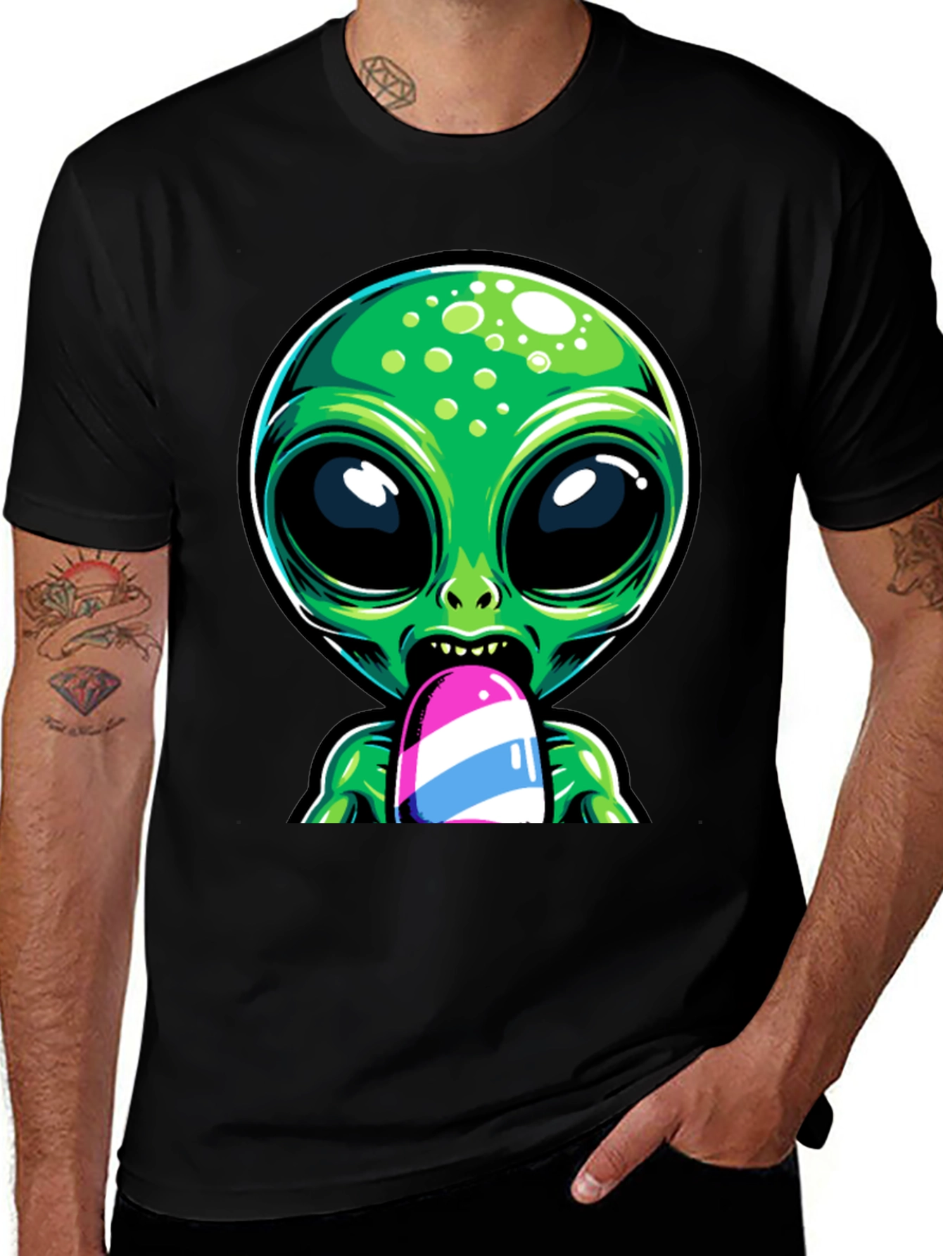 Alien Ice Pop Graphic Tee - Funky Casual Wear