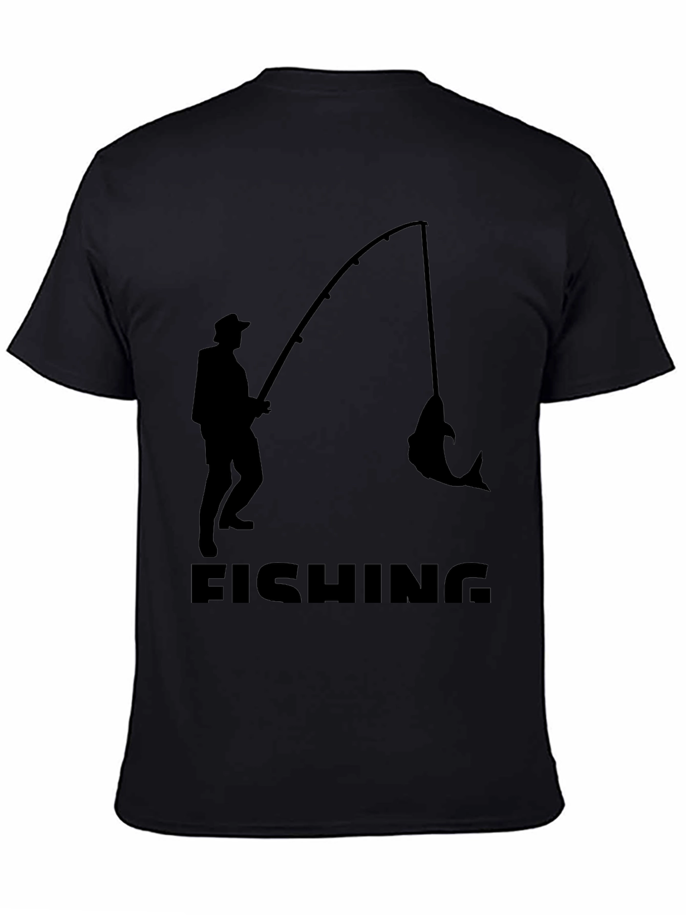 Fishing Silhouette T-Shirt - Black Cotton Tee