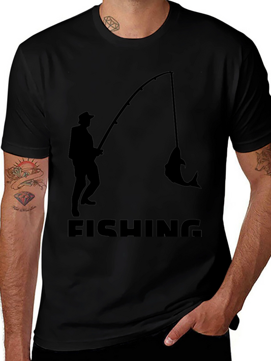 Fishing Silhouette T-Shirt - Black Cotton Tee