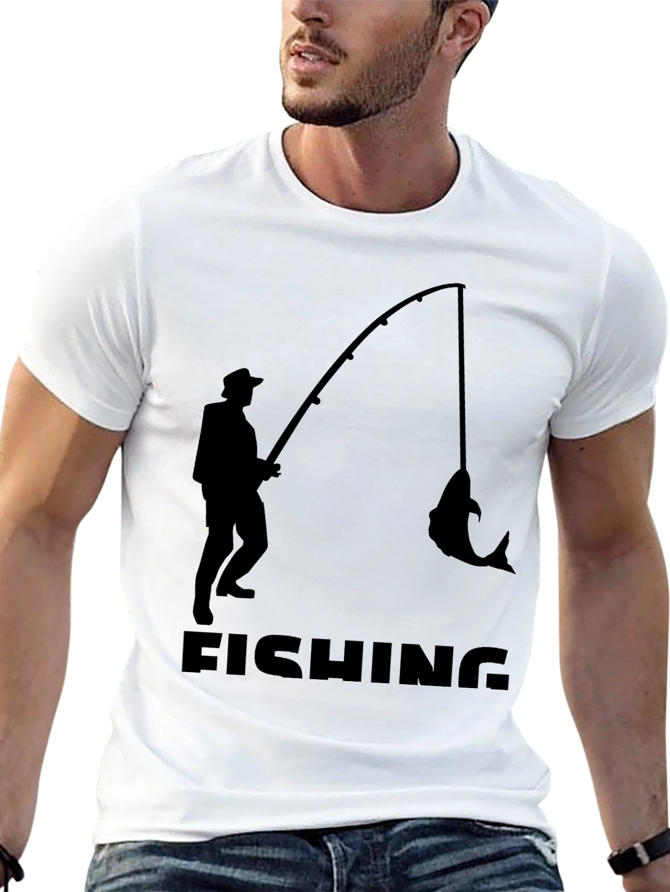 Fishing Silhouette T-Shirt - Black Cotton Tee