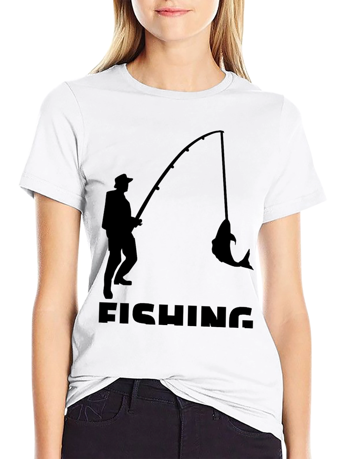 Fishing Silhouette T-Shirt - Black Cotton Tee