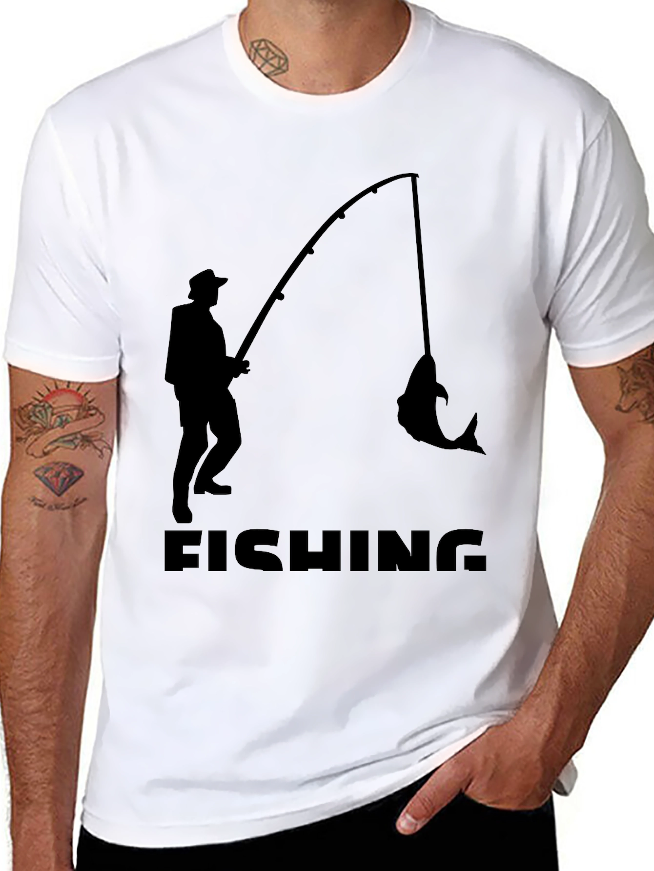Fishing Silhouette T-Shirt - Black Cotton Tee