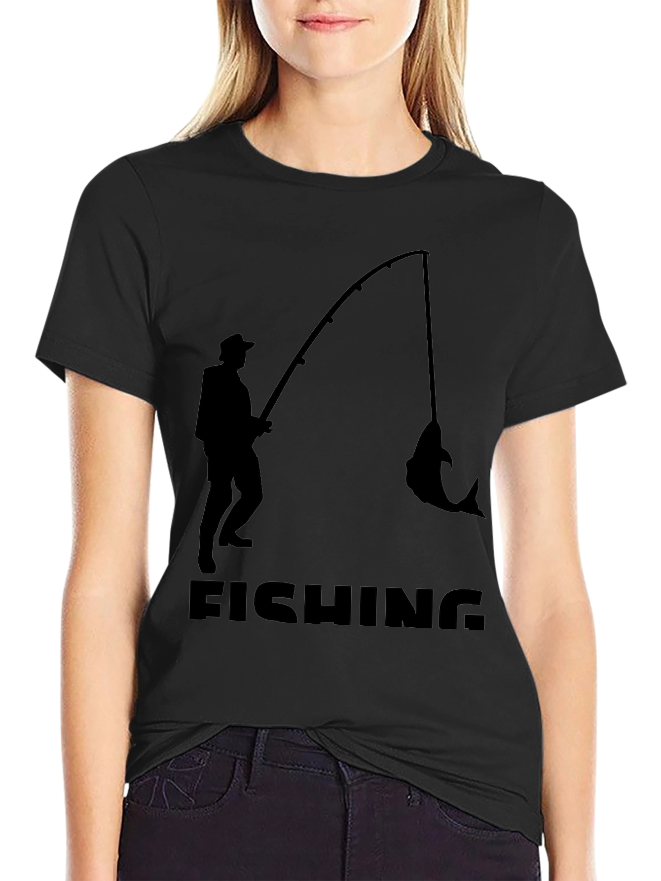 Fishing Silhouette T-Shirt - Black Cotton Tee