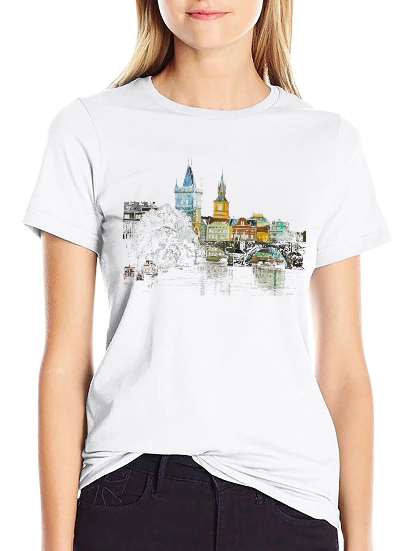Prague Skyline T-Shirt - Black