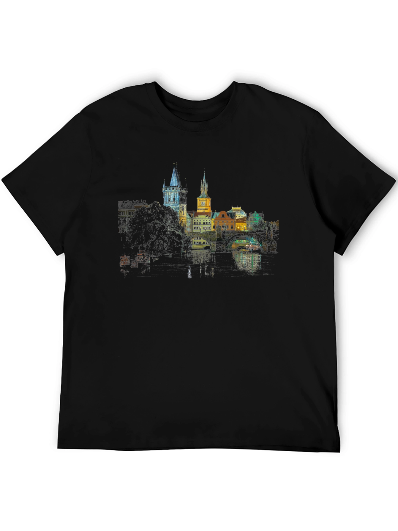 Prague Skyline T-Shirt - Black