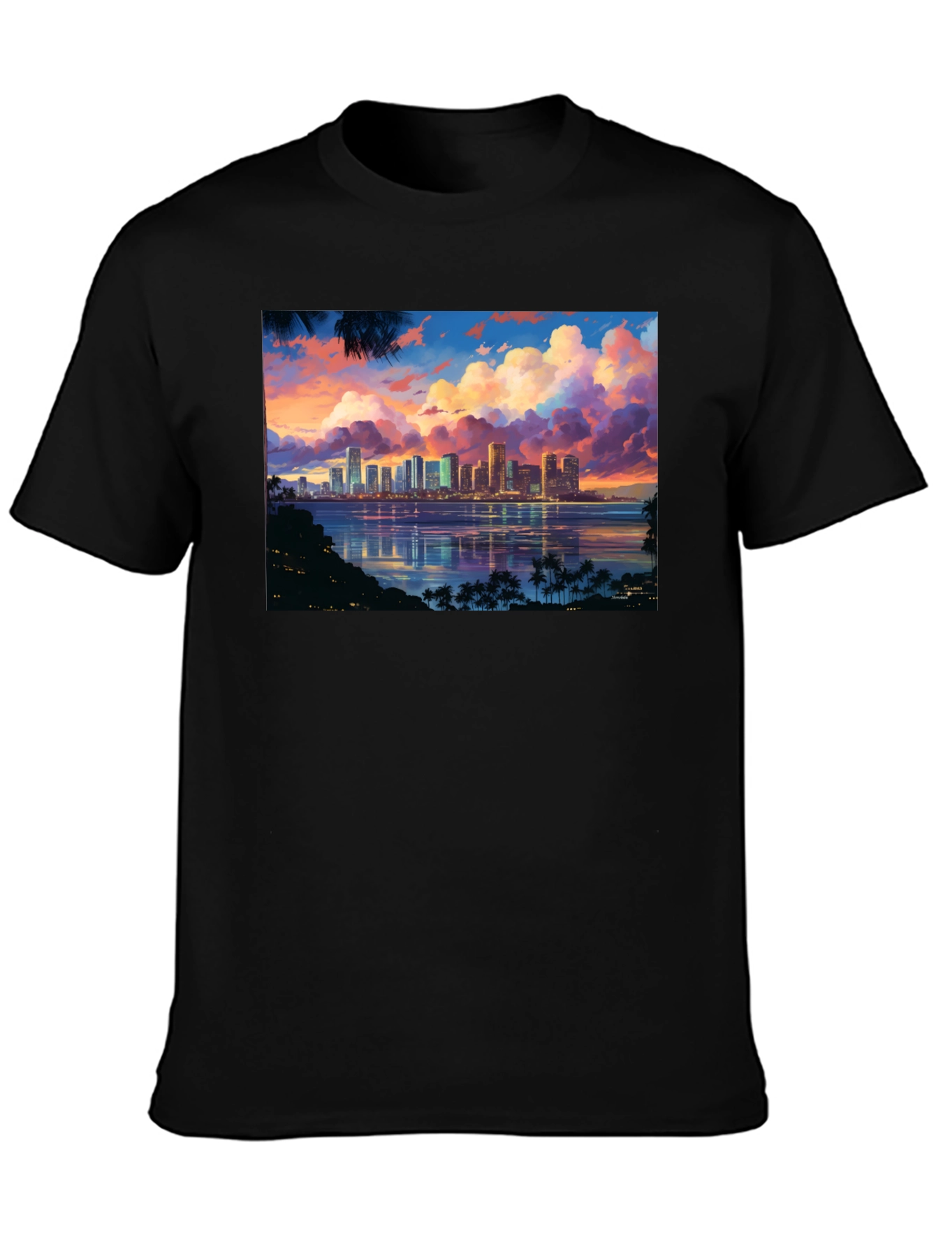 Cityscape Sunset Graphic T-Shirt - Black