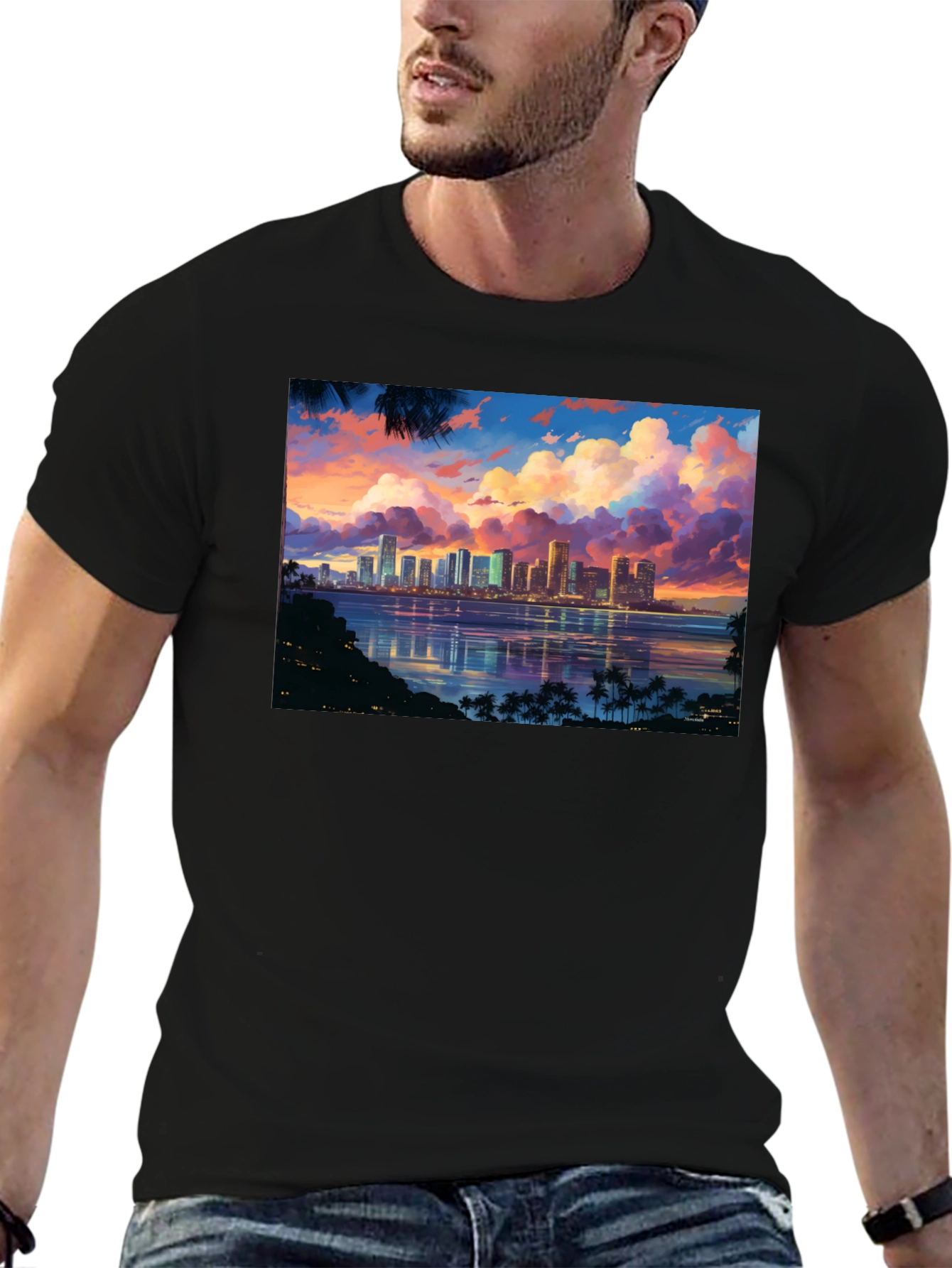 Cityscape Sunset Graphic T-Shirt - Black