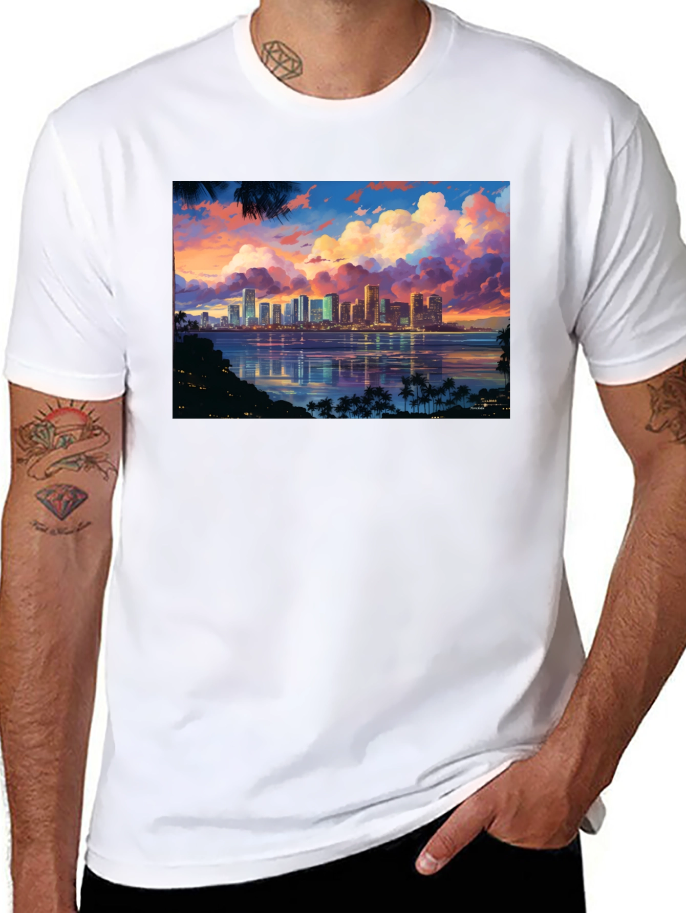 Cityscape Sunset Graphic T-Shirt - Black