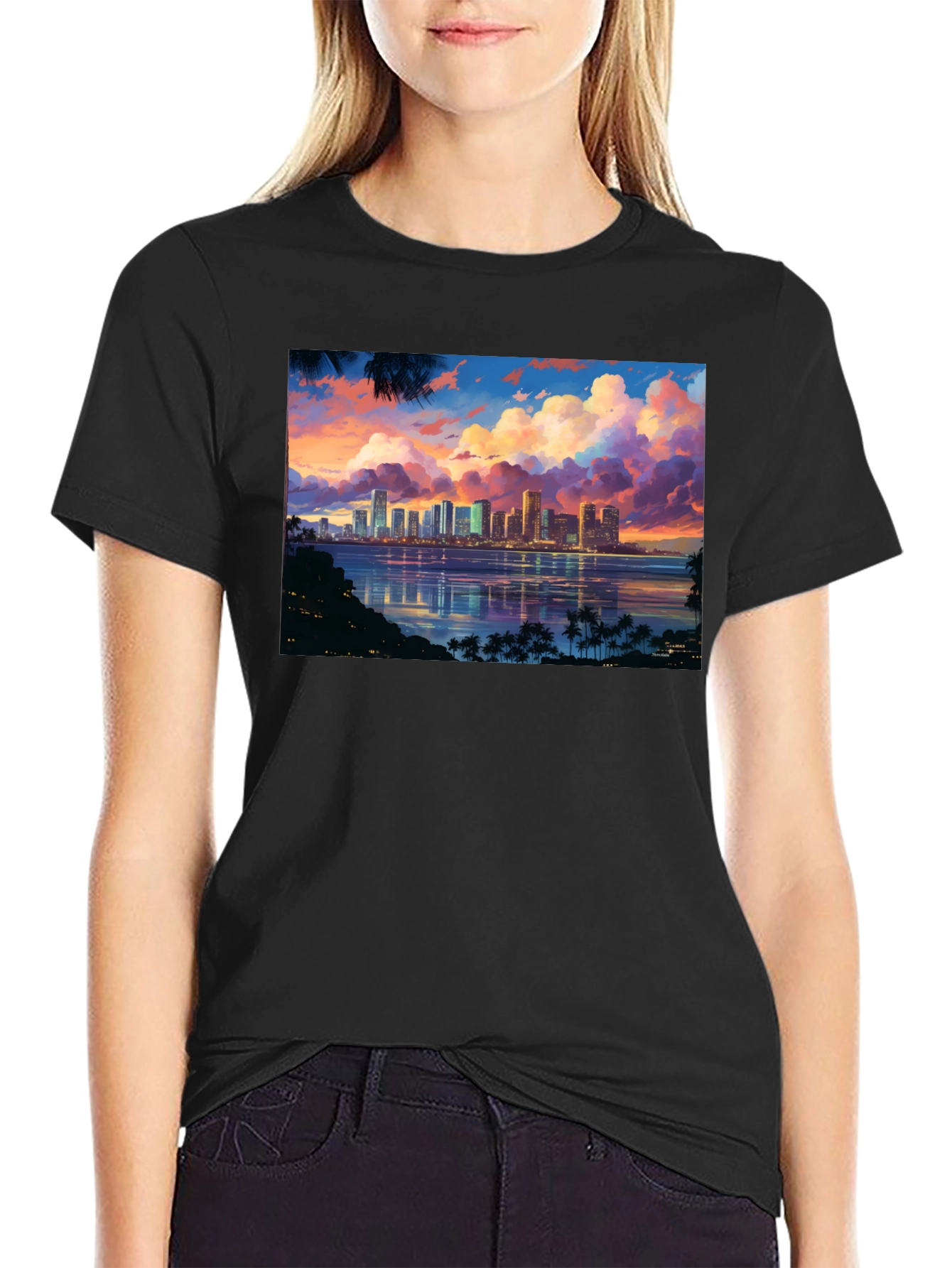 Cityscape Sunset Graphic T-Shirt - Black