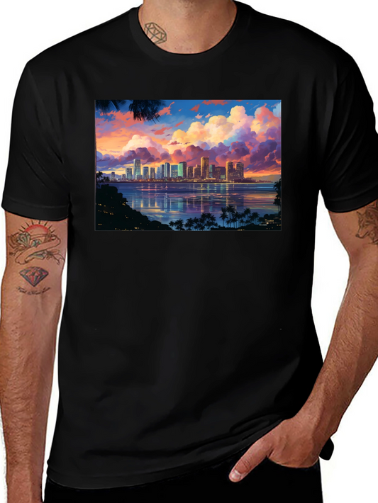 Cityscape Sunset Graphic T-Shirt - Black