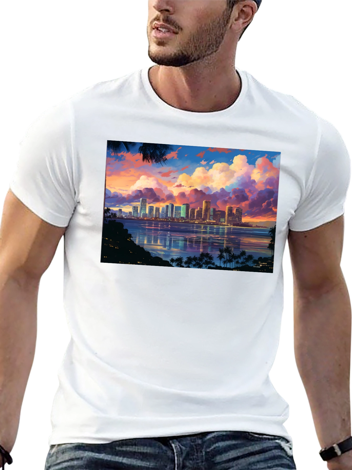 Cityscape Sunset Graphic T-Shirt - Black