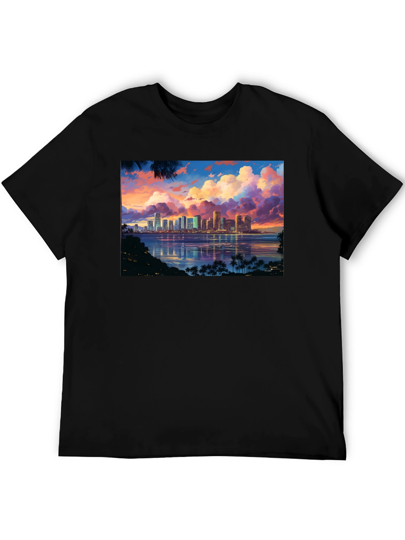 Cityscape Sunset Graphic T-Shirt - Black