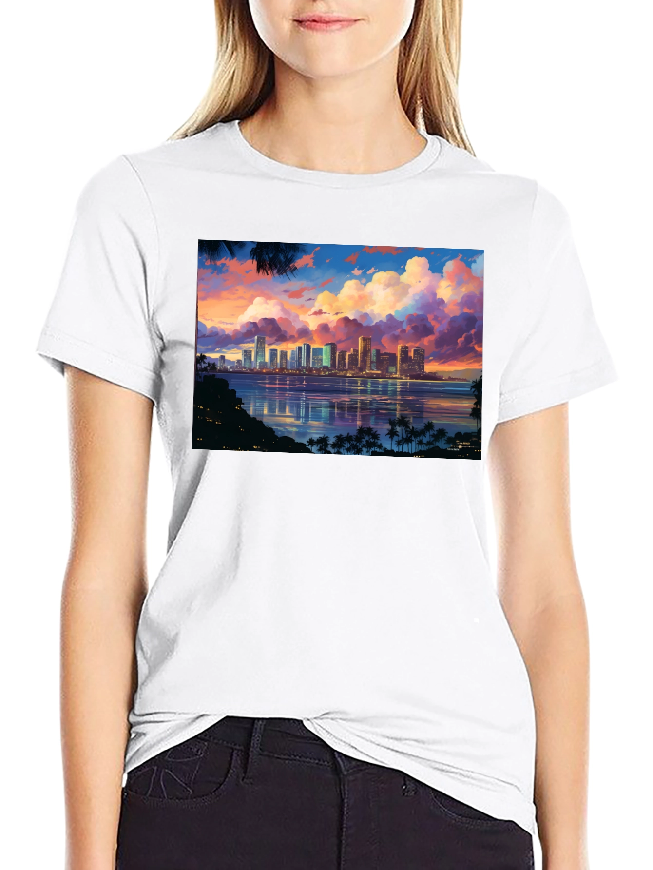 Cityscape Sunset Graphic T-Shirt - Black