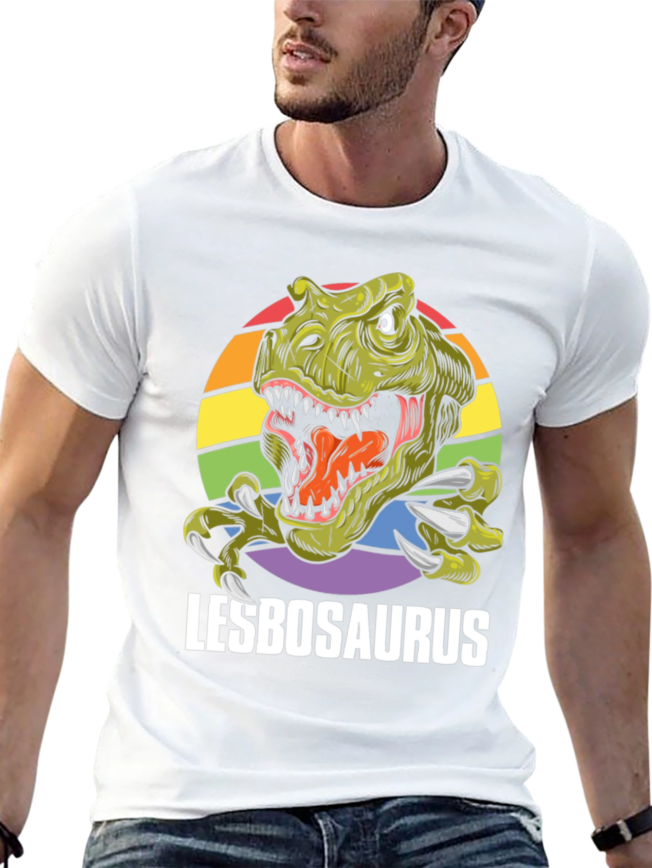 Lesbosaurus T-Shirt - Rainbow Dinosaur Pride Tee