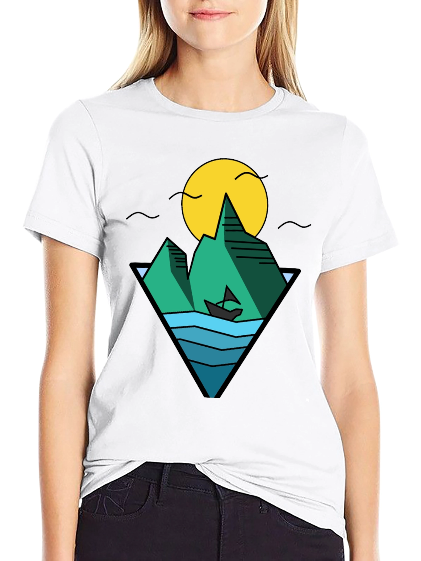 Nature Graphic Tee - Mountain & Ocean Design