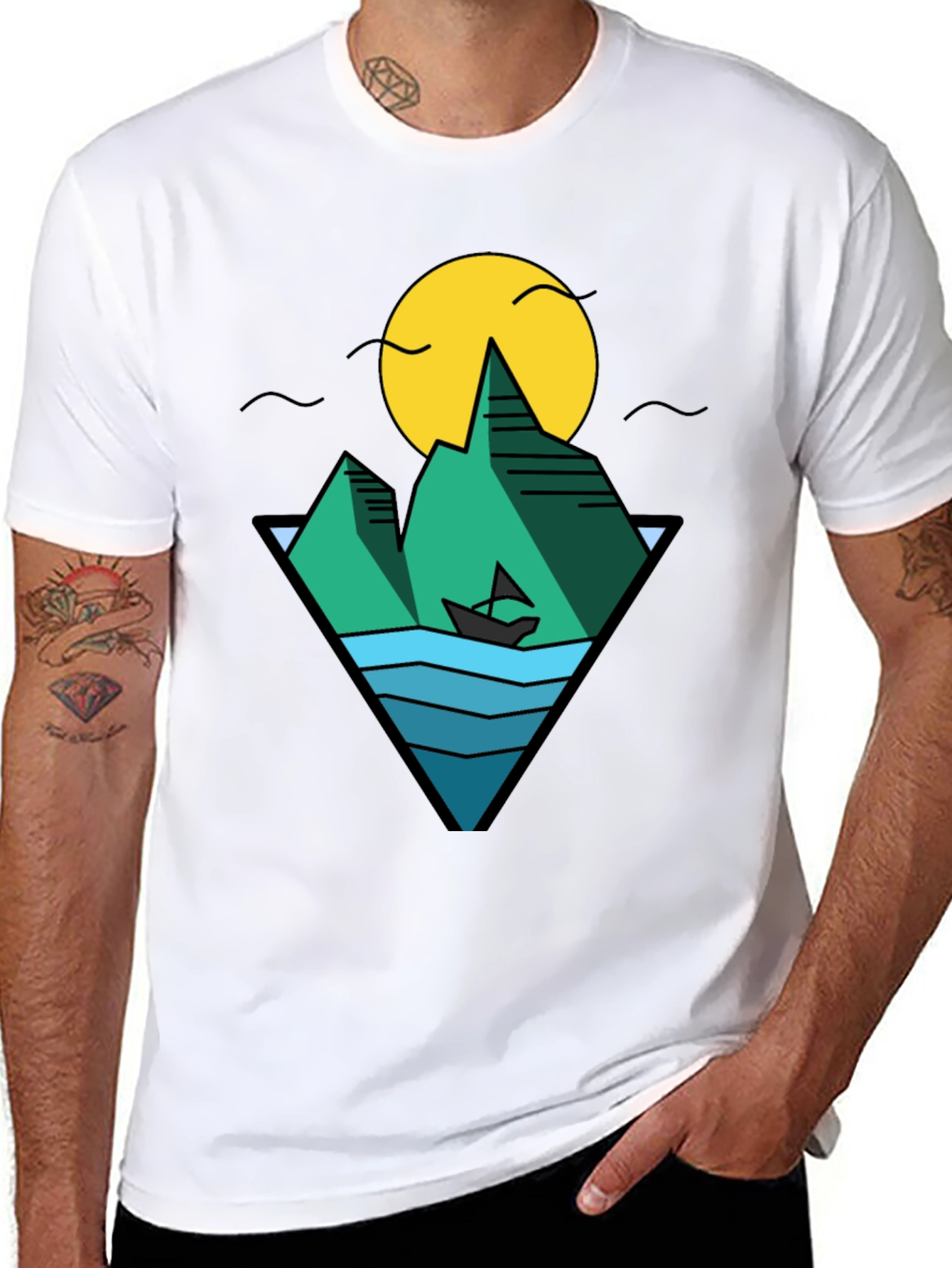 Nature Graphic Tee - Mountain & Ocean Design