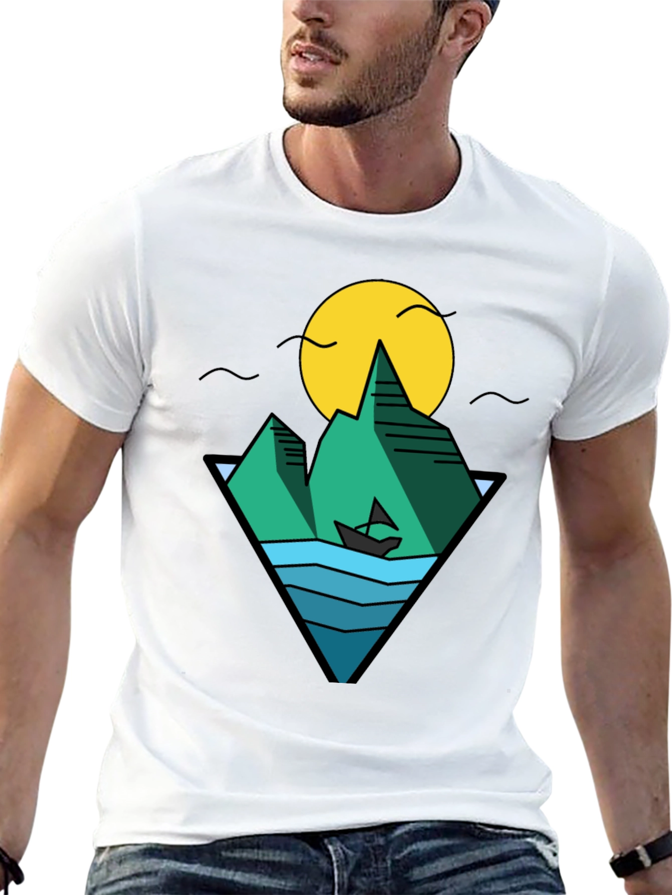 Nature Graphic Tee - Mountain & Ocean Design