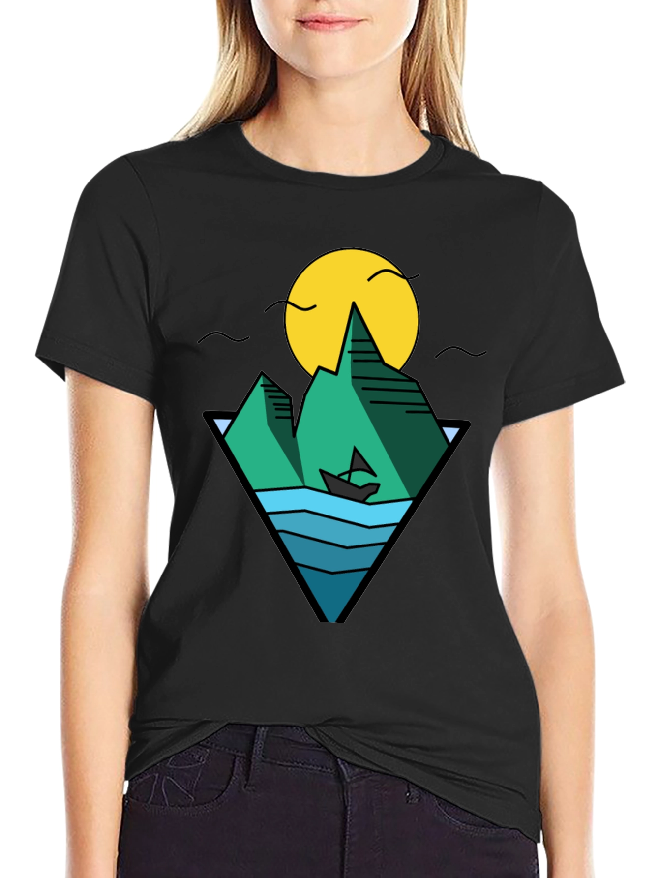 Nature Graphic Tee - Mountain & Ocean Design
