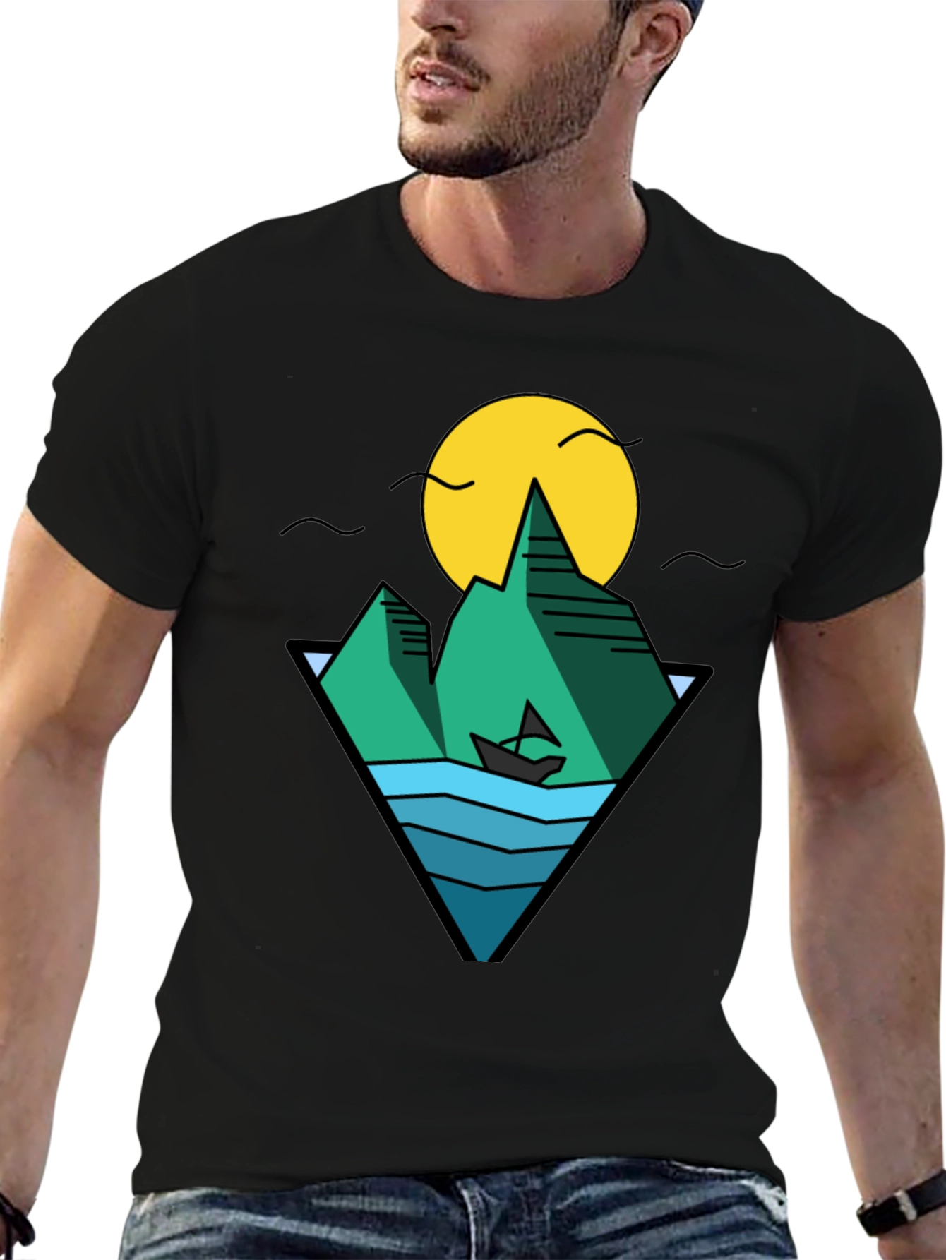 Nature Graphic Tee - Mountain & Ocean Design