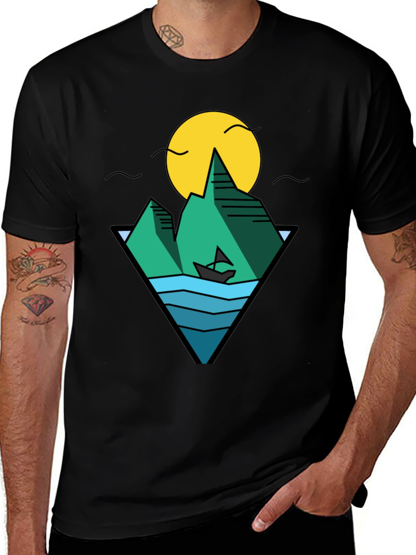 Nature Graphic Tee - Mountain & Ocean Design