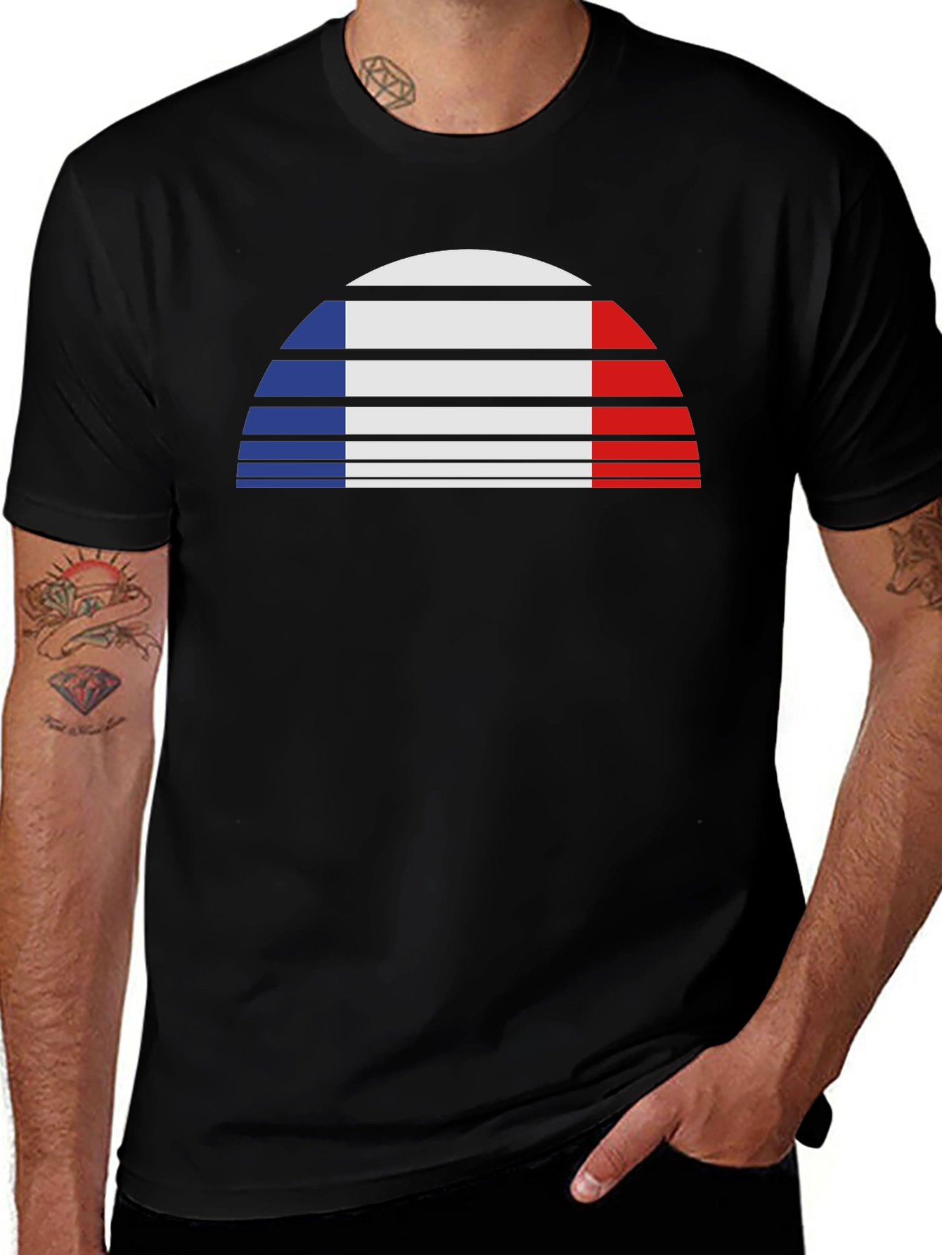 French Flag Striped Graphic Tee - Stylish Casual Wear