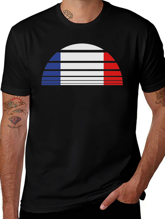 French Flag Striped Graphic Tee - Stylish Casual Wear