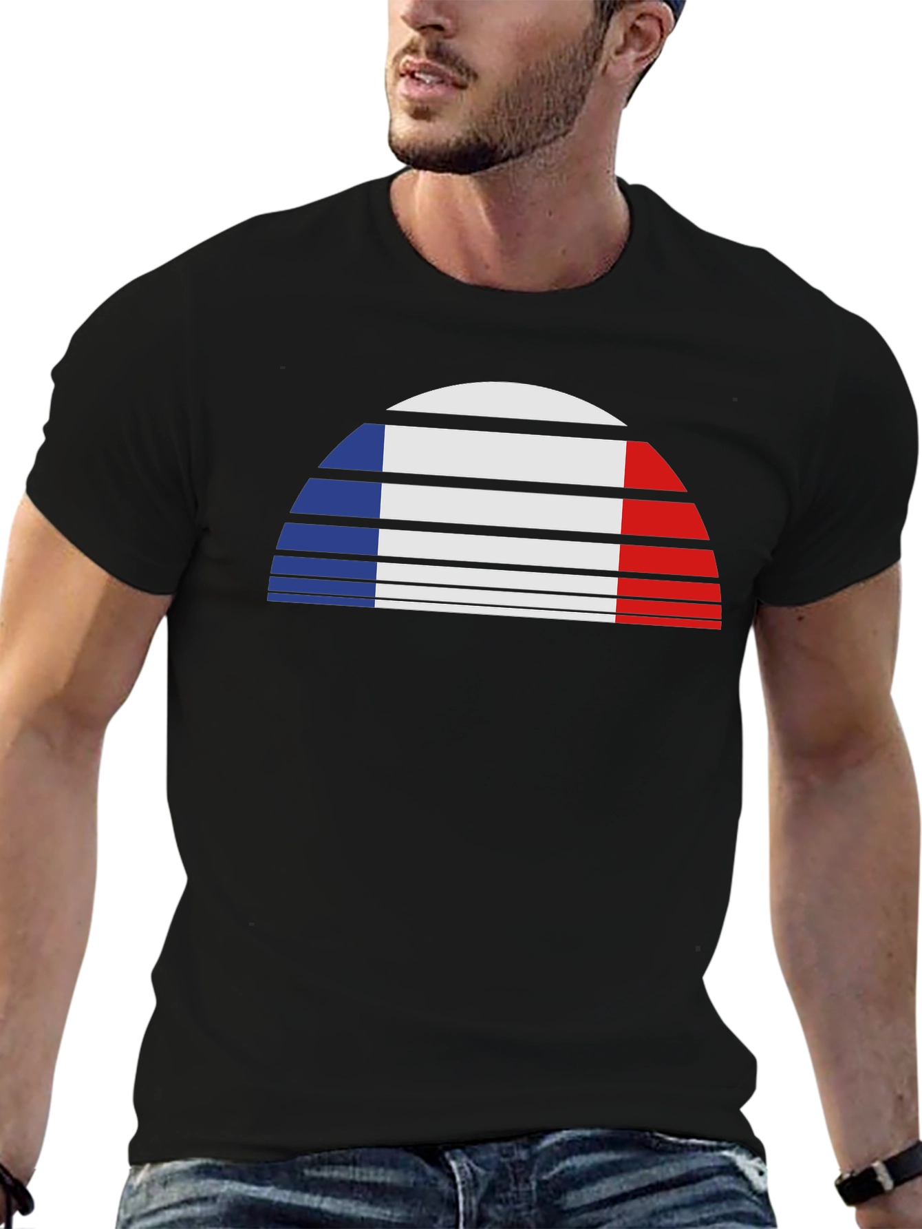 French Flag Striped Graphic Tee - Stylish Casual Wear