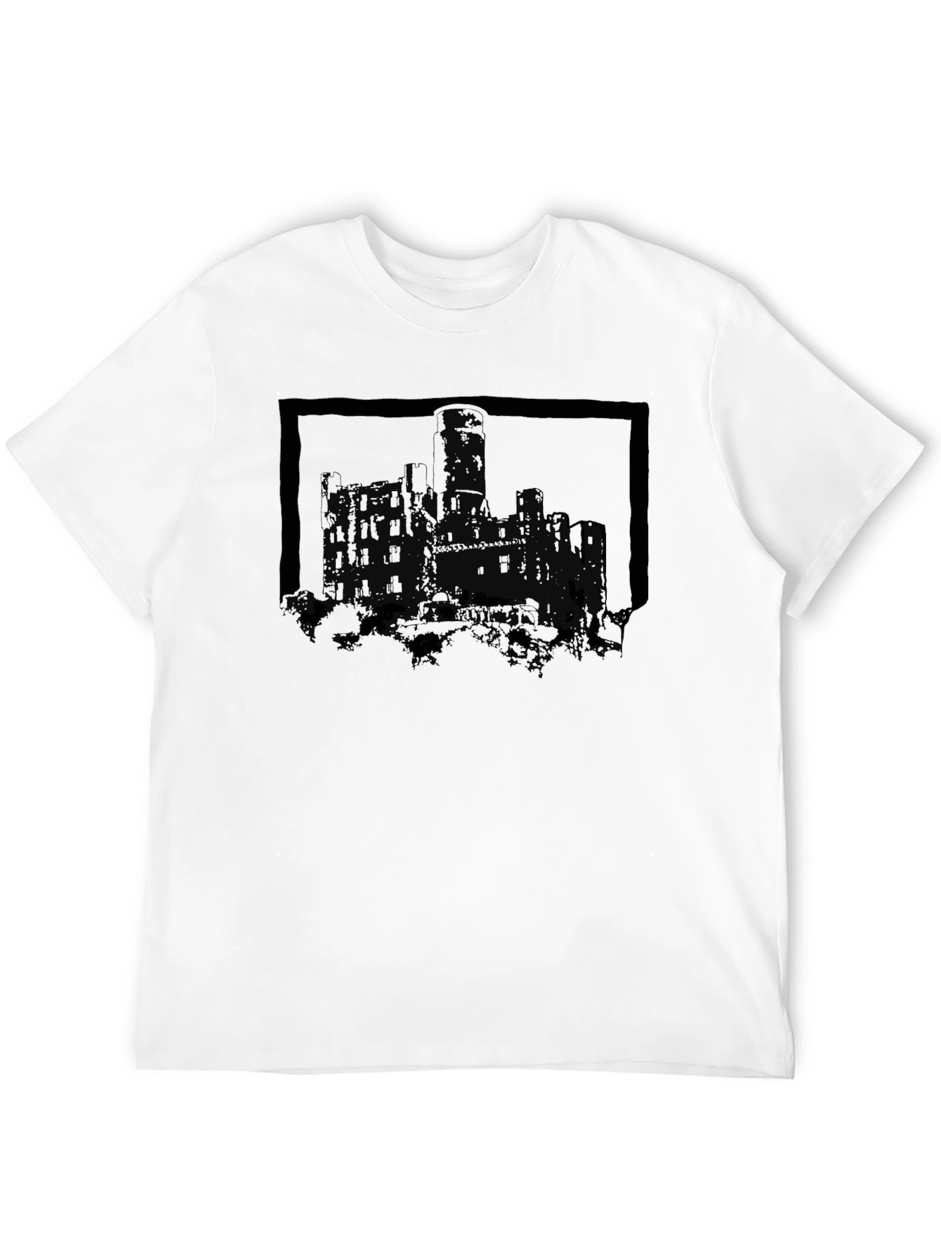 Ruin Castle Graphic Tee - Mens Black Cotton T-Shirt