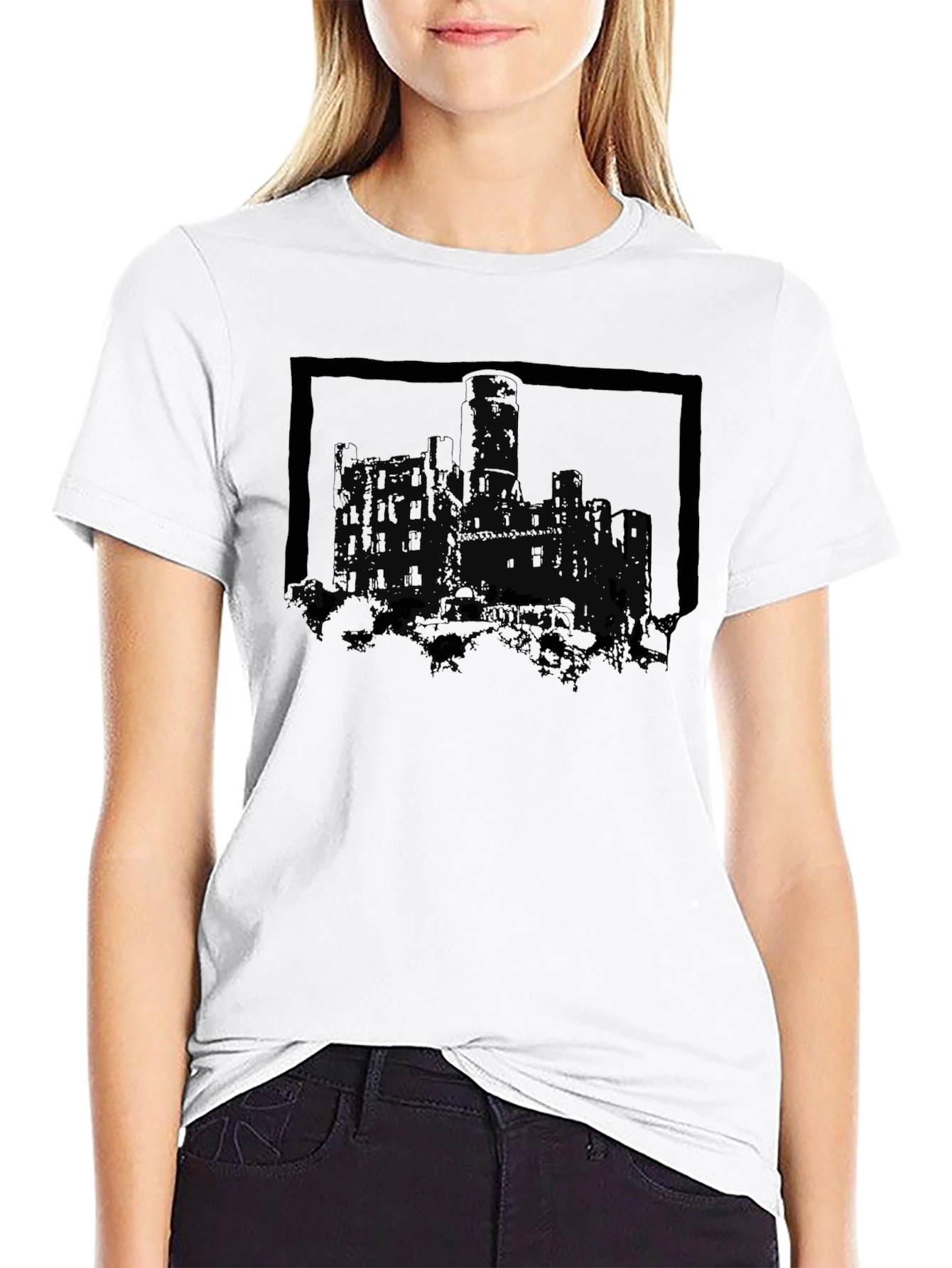Ruin Castle Graphic Tee - Mens Black Cotton T-Shirt