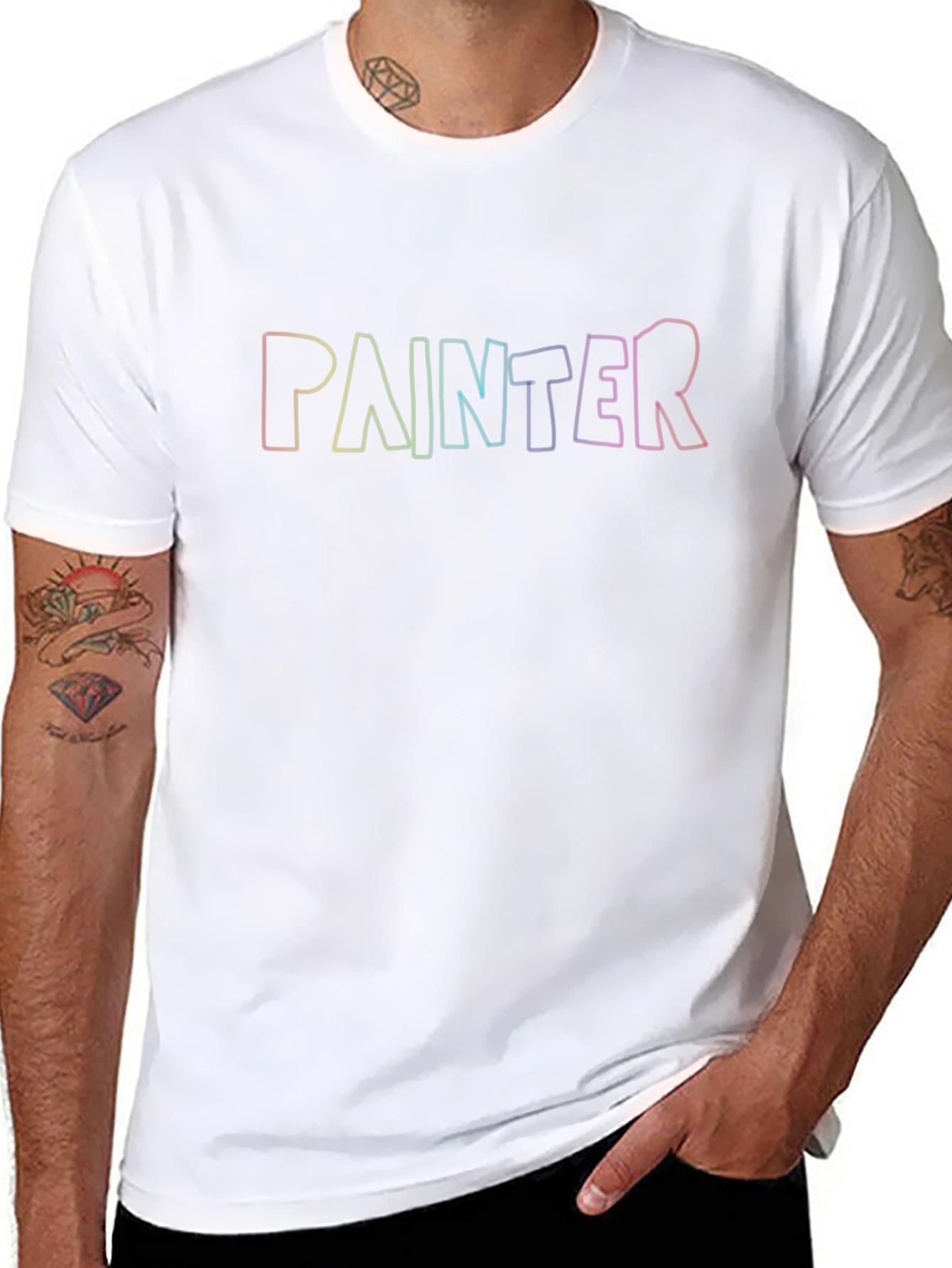 Painter Rainbow Text Black Cotton T-Shirt