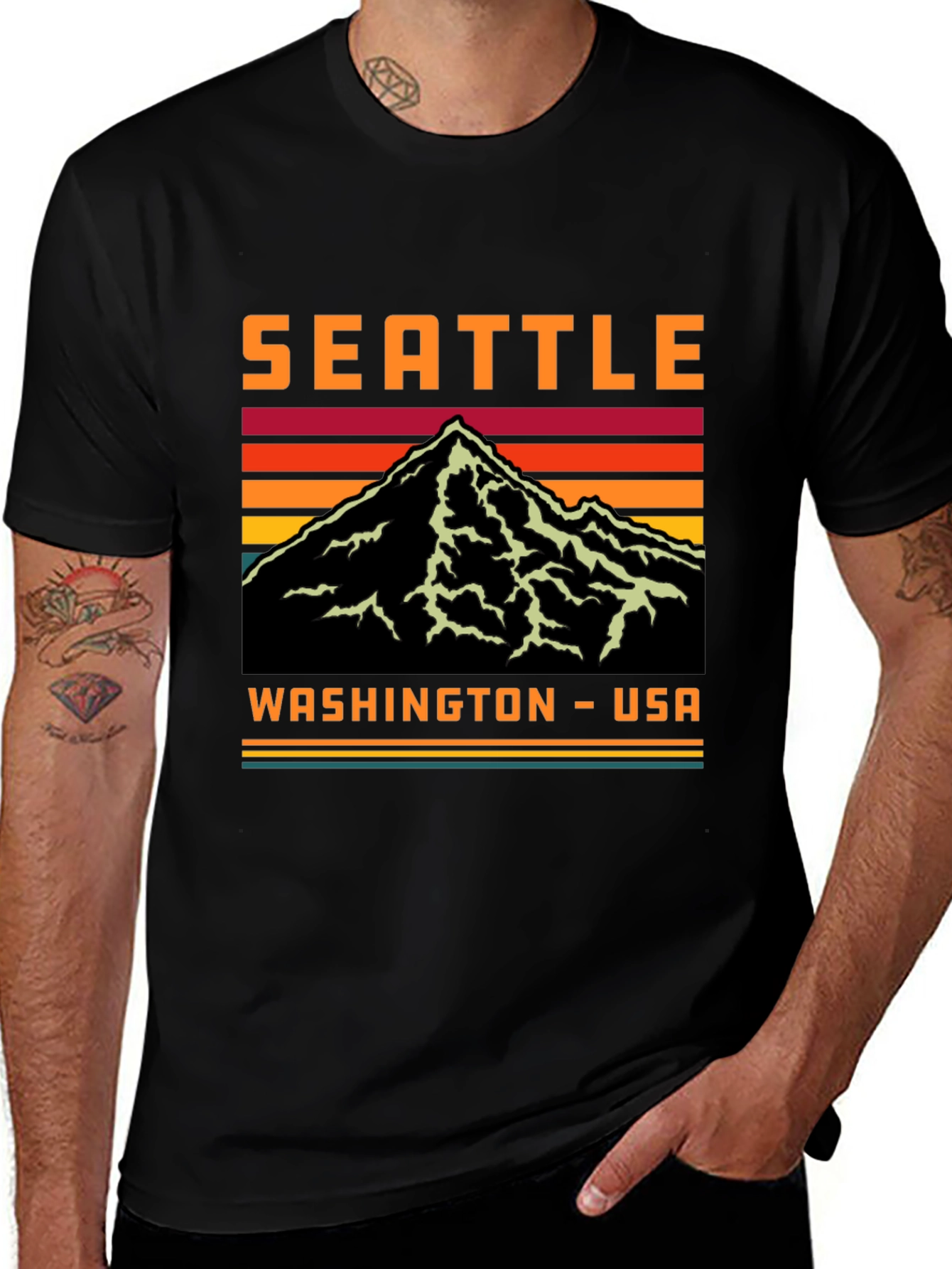 Seattle Washington Retro Mountain T-Shirt