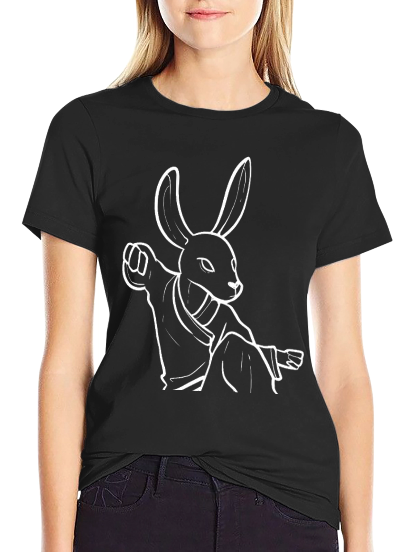 Kung Fu Rabbit T-Shirt - Black Cotton Graphic Tee