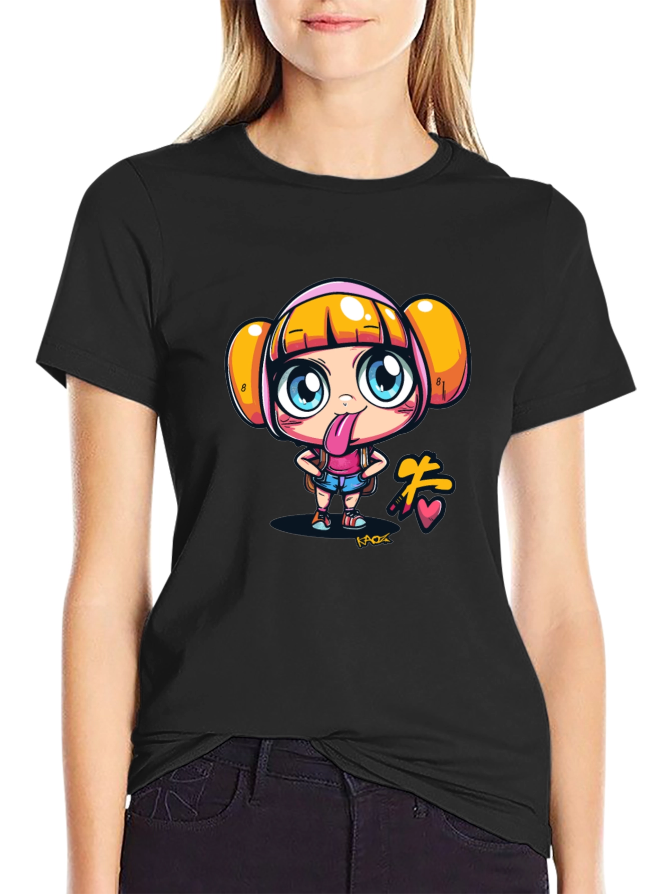 Fun Cartoon Girl Black T-Shirt