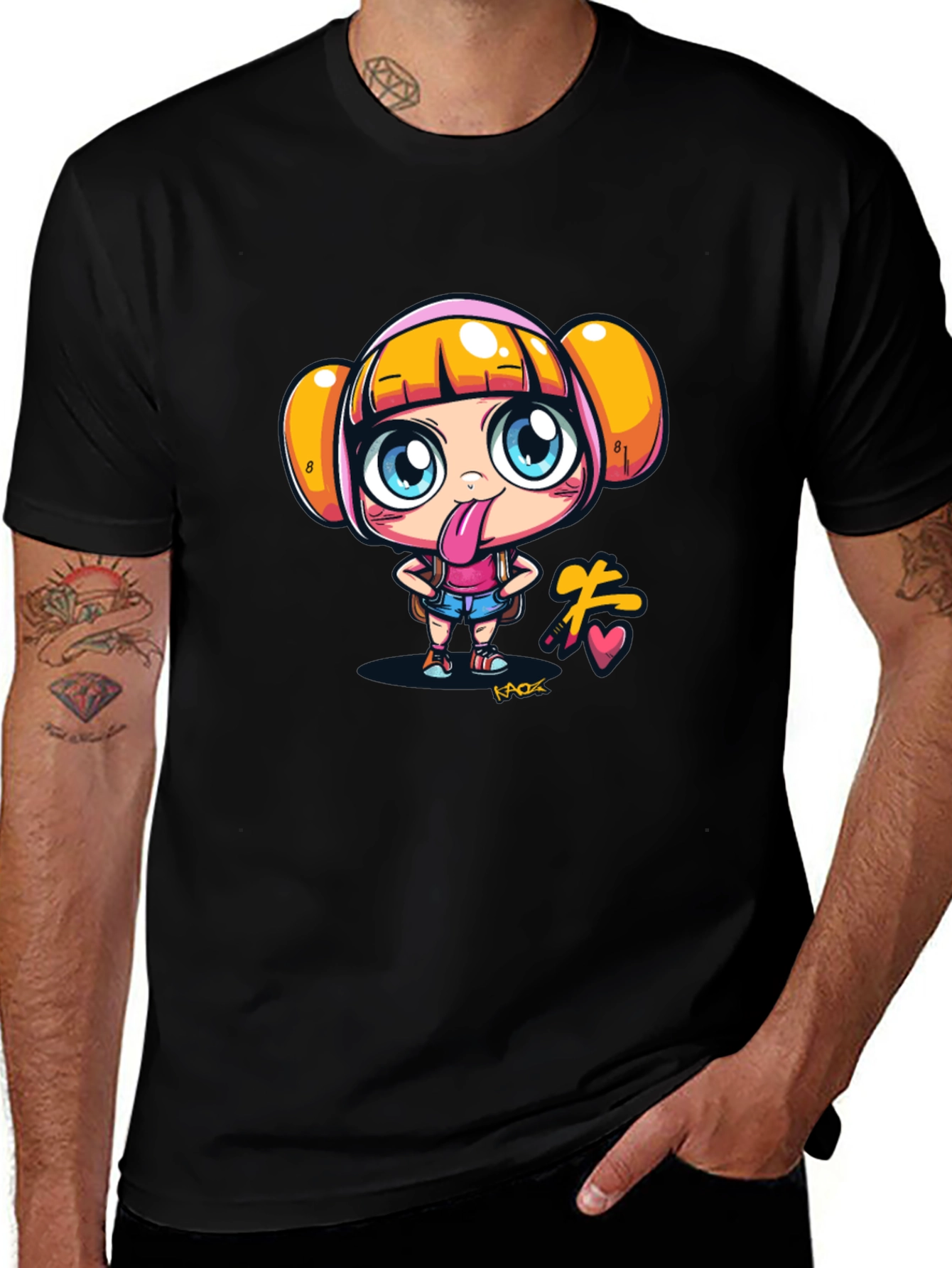 Fun Cartoon Girl Black T-Shirt
