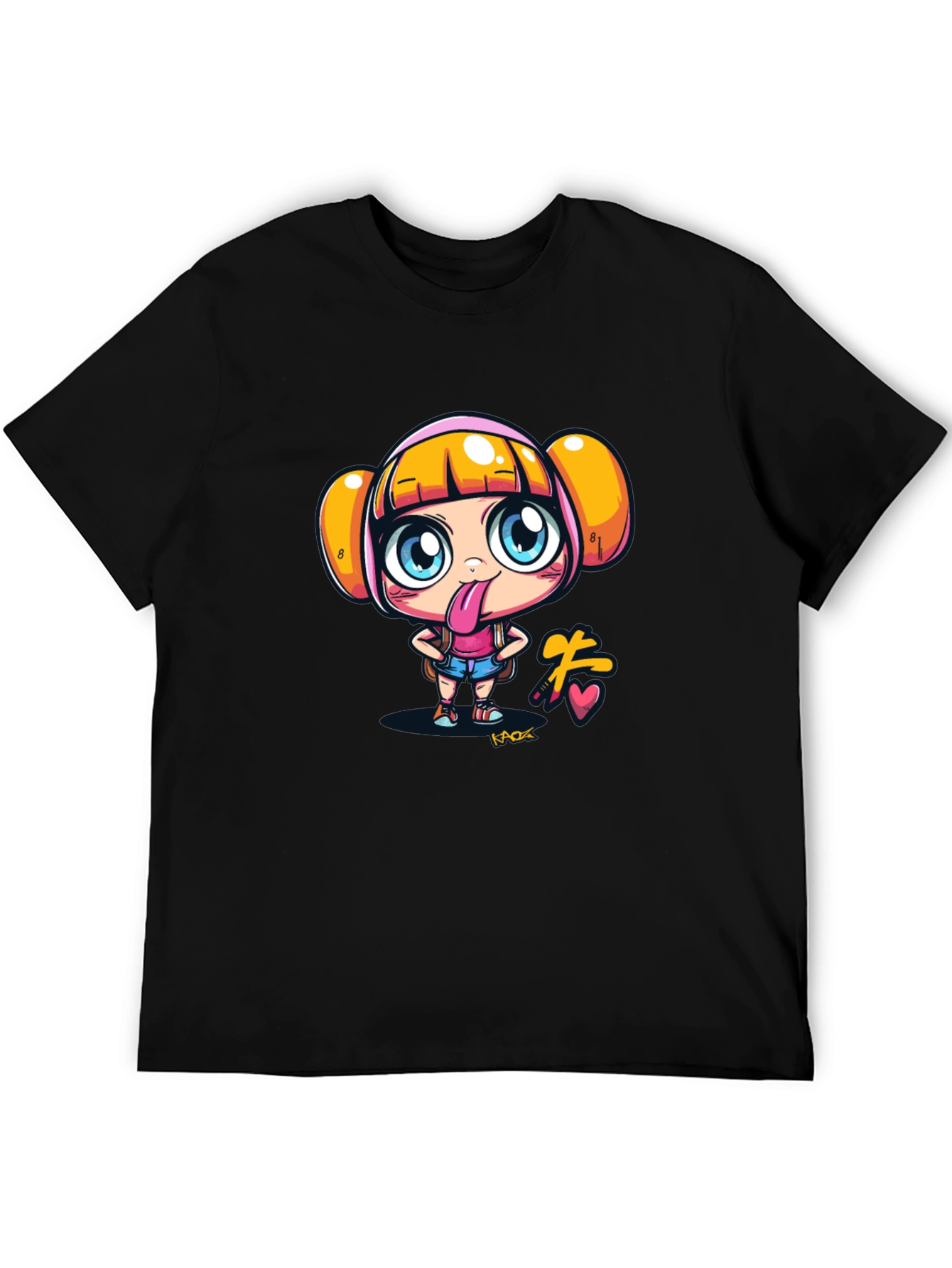 Fun Cartoon Girl Black T-Shirt