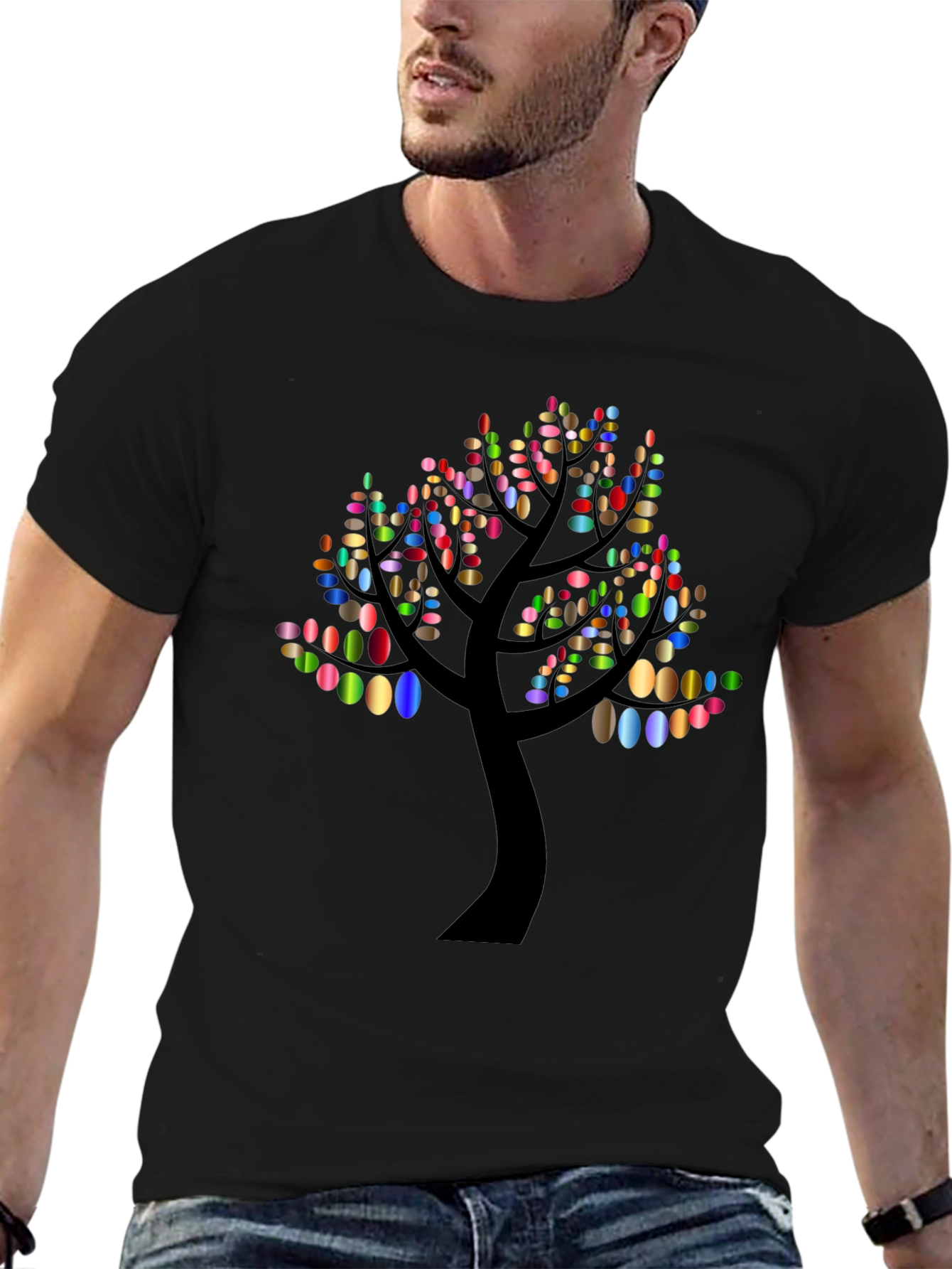 Abstract Tree Graphic Tee - Black Cotton Blend