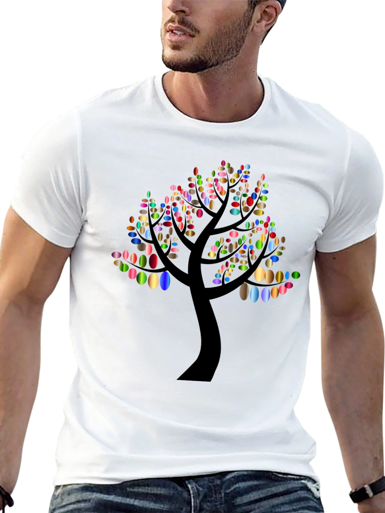 Abstract Tree Graphic Tee - Black Cotton Blend